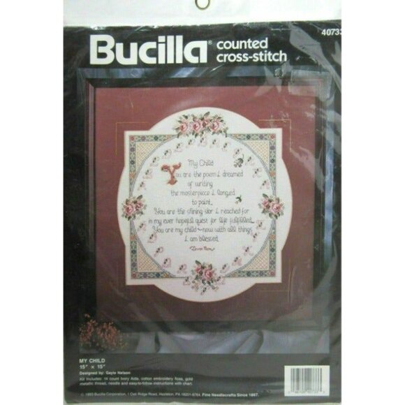 Cross Stitch Kit Bucilla My Child Counted 40733 Poem Memories 1993 VTG 15″ X 15″ - Picture 2 of 4